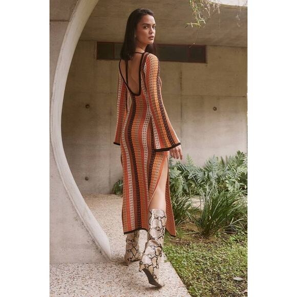 Seven Wonders Aimee Crochet Knit Midi Dress Orange Mult Beach Coverup Bodycon XS - Picture 3 of 5